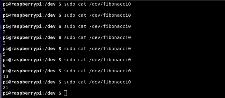 Success! Reading fibonacci numbers out of a character device